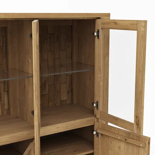 Highboard Bakersfield - Rückwand mit Holzschindeln, Asteiche massiv, geölt