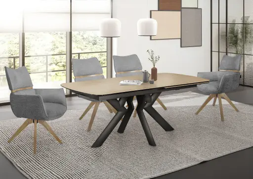 Armlehnstuhl MAROU - drehbar, Stoff, Graublau