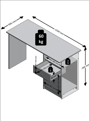 Schreibtisch- LB ca. 123x50 cm, Eiche Dekor, Weiß