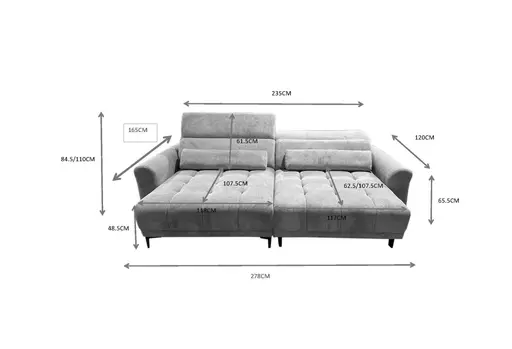 Ecksofa MINAO - 1,5-Sitzer mit Longchair rechts, Sitztiefe verstellbar motorisch, Kopfteil verstellbar, Stoff, Graphite