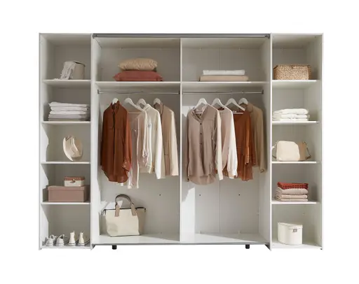 Schwebe-/Drehtürenschrank- B ca. 267 cm, Weiß