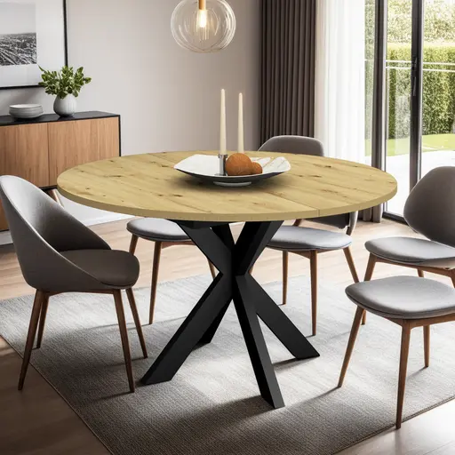 Esstisch - ausziehbar, Ø/H ca. 130x75 cm, Asteiche, Schwarz