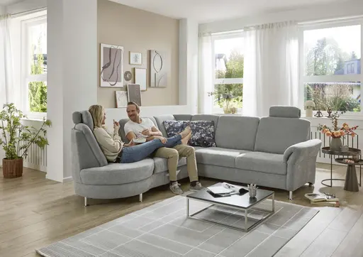 Ecksofa - Ecke links und 2,5-Sitzer, Drehsitz, Stoff, Silbergrau
