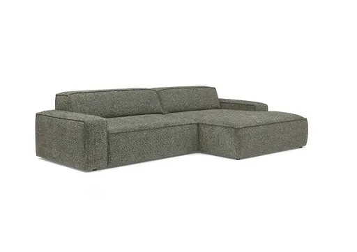 Ecksofa - 2-Sitzer mit Longchair rechts, Sitzvorzug motorisch, Stoff, Graubraun