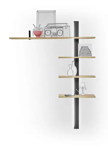 Wohnwand - mit Beleuchtung, B ca. 228 cm, Kaschmir, Gustavson Oak Nachbildung, Schwarz