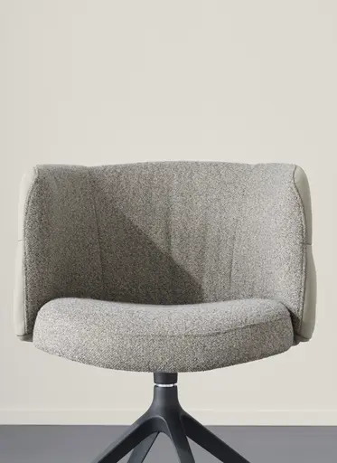 Armlehnstuhl Milana - drehbar, Leder Grau, Stoff Graubraun