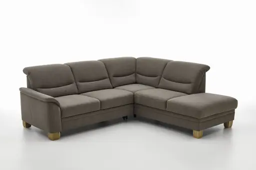 Ecksofa - 2,5-Sitzer mit Ecke rechts, Kopfteil verstellbar (manuell), Flachgewebe, Mandel