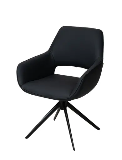 Armlehnstuhl MANOLJA - drehbar, Leder, Schwarz
