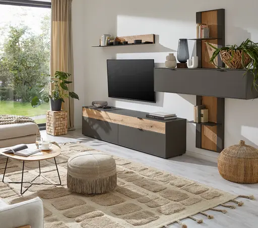 Wohnwand Tucson - Lack, Anthrazit