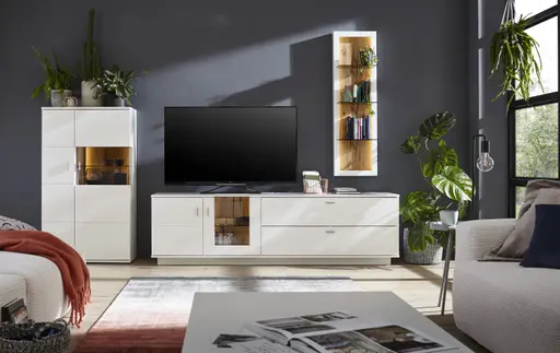 Wohnwand Rubia - inkl. Beleuchtung, Lack, Weiß