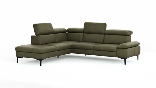 Ecksofa Felipa - Ecke links mit 2,5-Sitzer inkl. Kopfteil verstellbar, Leder, Olive