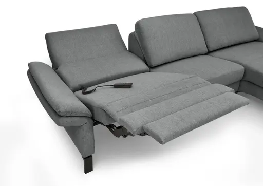 Ecksofa CALM PREMIUM 2.0 - 3-Sitzer mit Longchair rechts, Relaxfunktion motorisch, Armlehne verstellbar, Stoff, Anthrazit