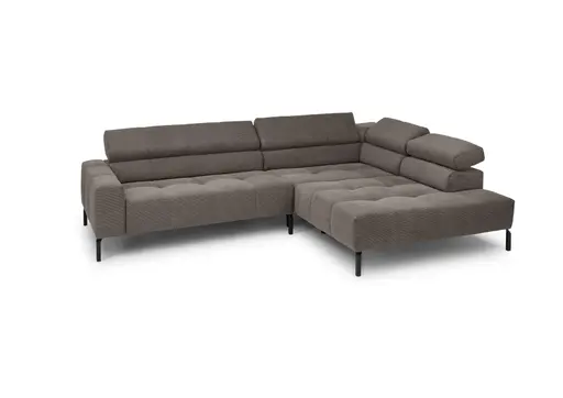Ecksofa COLLEEN 2.0 - 2-Sitzer mit Ecke rechts, Kopfteil verstellbar, Feincord, Taupe