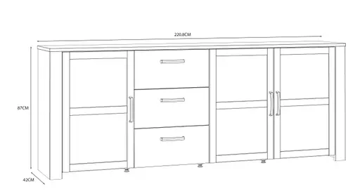 Sideboard FELLIAN- B ca. 220 cm, Weiß, Eiche Dekor