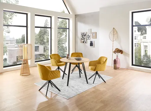 Esstisch - Ø/H ca. 100x75 cm, Eiche Optik, Schweizer Kante, Schwarz