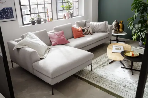 Ecksofa Lenni Style - Longchair links mit 2,5.Sitzer, Stoff, Hellgrau, luftige Kissen