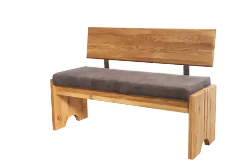 Polsterbank - mit Rücken, mit Truhe, Breite ca. 130 cm, Stoff, dunkelbraun, Eiche massiv