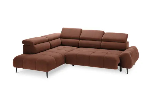 Ecksofa - Ecke links mit 2-Sitzer, Sitzvorzug motorisch, Kopfteil verstellbar, Stoff, Terracotta
