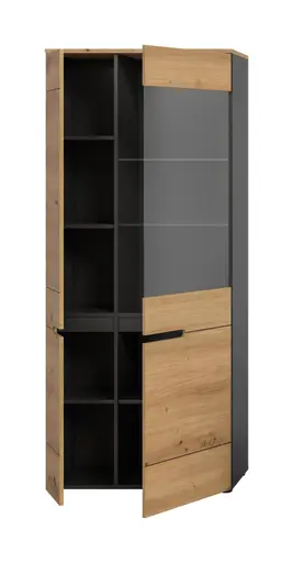 Vitrine - B ca. 80 cm, Basalt grau, Artisan Eiche Nachbildung