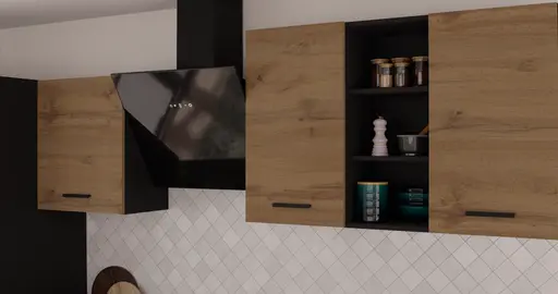 Küchenblock- ohne E-Geräte, B ca. 280 cm, Schwarz, Eiche Dekor