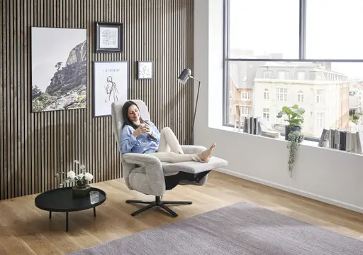 Sessel - Größe M, Relaxfunktion, Stoff, Silbergrau