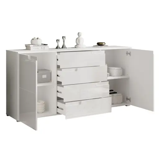 Sideboard - B ca. 165 cm, Weiß, Weiß Hochglanz