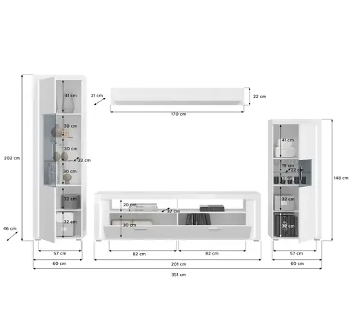 Wandboard - B ca. 170 cm, Weiß