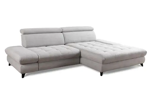 Ecksofa - 1,5-Sitzer mit Longchair rechts, Rückenlehne verstellbar, Stoff, Silbergrau
