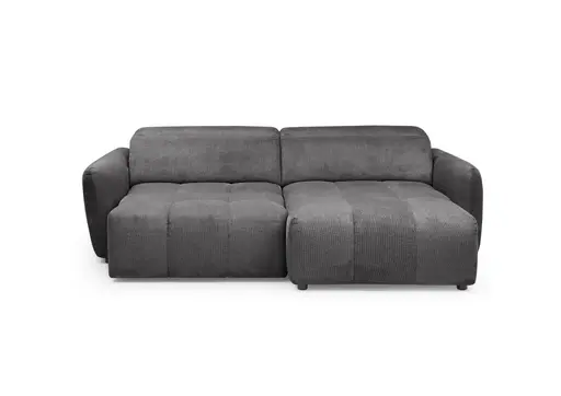 Ecksofa MADAN - 1,5-Sitzer mit Longchair rechts, Sitztiefe verstellbar motorisch, Kopfteil verstellbar, Stoff, Graphite