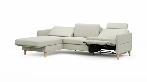 Ecksofa Arima - Longchair links mit 2,5-Sitzer inkl. Relaxfunktion und Sitzvorzug (motorisch), Stoff, Creme