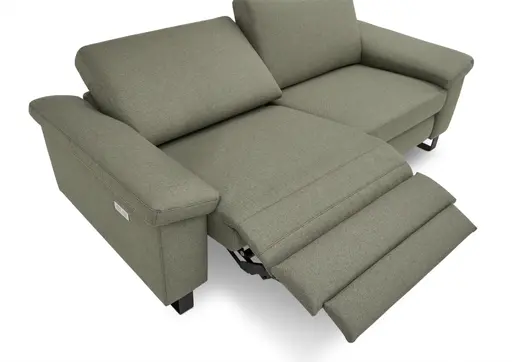 Sofa CALM PLUS 2.0 - 3-Sitzer, Relaxfunktion teilmotorisch inkl. Kopftstütze, Stoff, Olive