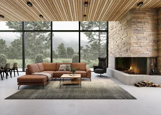 Drehsessel Aberdeen - Größe L, inkl. Relaxfunktion (motorisch) und Kopfteil verstellbar, Leder, Schwarz