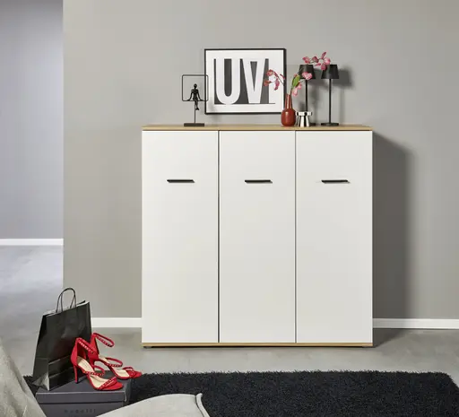 Schuhschrank - B ca. 135 cm, Artisan Eiche Nachbildung, Weiß