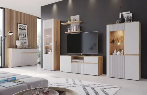 TV-Board- Eiche Dekor, Hellgrau