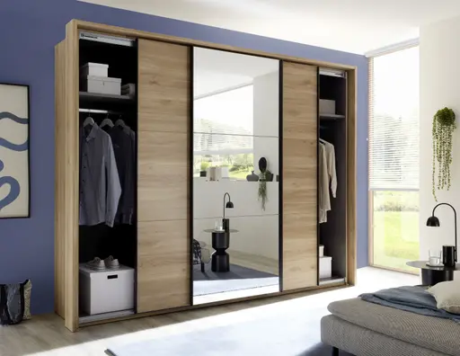 Schwebetürenschrank- B ca. 280 cm, Eiche Dekor