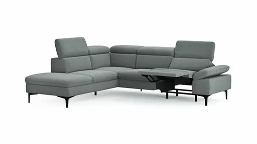 Ecksofa Felipa - Ecke links mit 2,5-Sitzer inkl. Armlehne verstellbar und Rückenlehne/Sitztiefe verstellbar (motorisch), Stoff, Grau