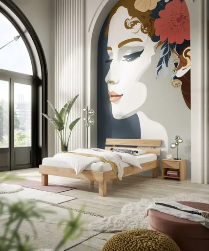 Bettgestell- Liegefläche ca. 140x200 cm, Kernbuche, Massiv, Geölt