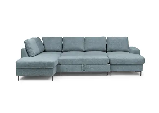 Wohnlandschaft - Ecke links mit 2-Sitzer und Longchair rechts, Stoff, Azur