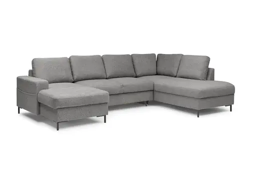 Wohnlandschaft - Longchair links mit 2-Sitzer und Ecke rechts, Stoff, Grau