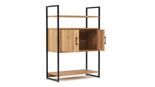 Regal Farmingdale - mit Holztür, Eiche massiv, natur geölt