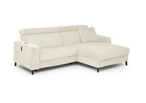 Ecksofa JANKO - 1-Sitzer mit Longchair rechts, Relaxfunktion motorisch, Stoff, Hellbeige