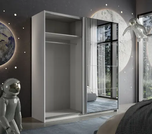 Schwebetürenschrank RUBITO- B ca. 181 cm, Weiß, Spiegel