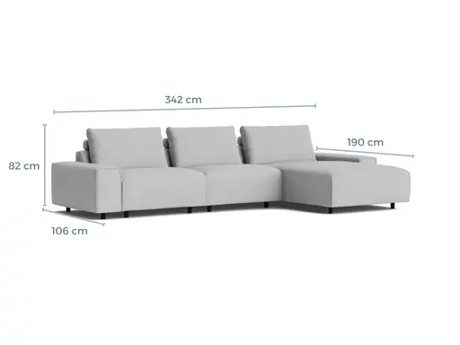 Ecksofa Serava - 2,5-Sitzer mit Longchair rechts, inkl. Relaxfunktion, Stoff, Grau