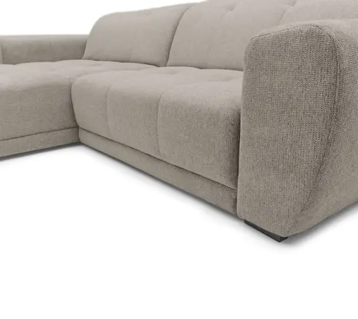 Ecksofa - Longchair links mit 2-Sitzer, Kopfteil verstellbar, Sitztiefe verstellbar motorisch, Stoff, Steingrau