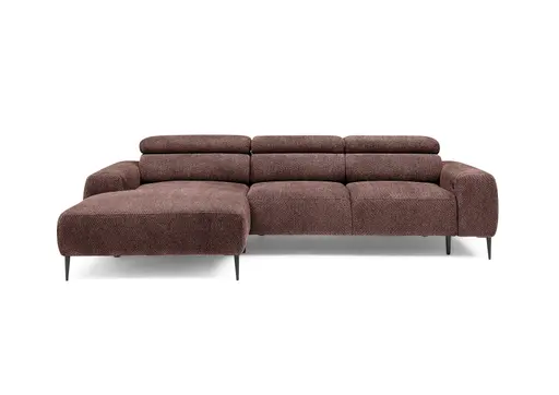 Ecksofa - Longchair links mit 2-Sitzer, Sitzvorzug motorisch, Kopfteil verstellbar, Stoff, Rotbusch