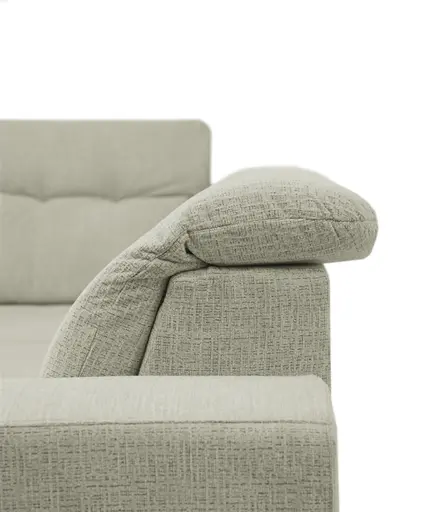Ecksofa - Ecke links mit 2-Sitzer, Kopfteil verstellbar, Sitztiefe verstellbar motorisch, Stoff, Perlmutt