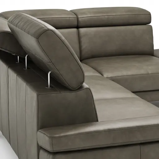 Ecksofa Hudson - 2,5-Sitzer mit Ecke rechts, inkl. Kopfteil verstellbar, Leder, Braungrün