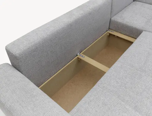 Ecksofa JONI - 2-Sitzer, Ecke rechts inkl. Schlaffunktion mit Bettkasten, Stoff, Hellgrau