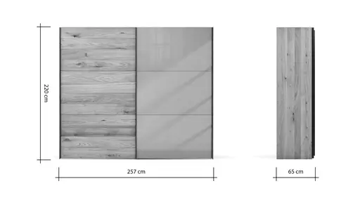 Schwebetürenschrank Colorado - B. ca. 257 cm, Eiche, Glas Graugrün