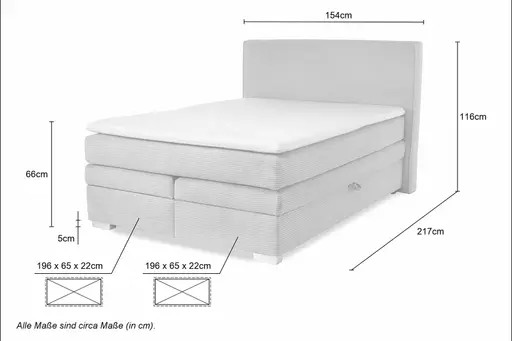 Boxspringbett- Liegefläche ca. 140x200 cm, Stoff, Silberfarben